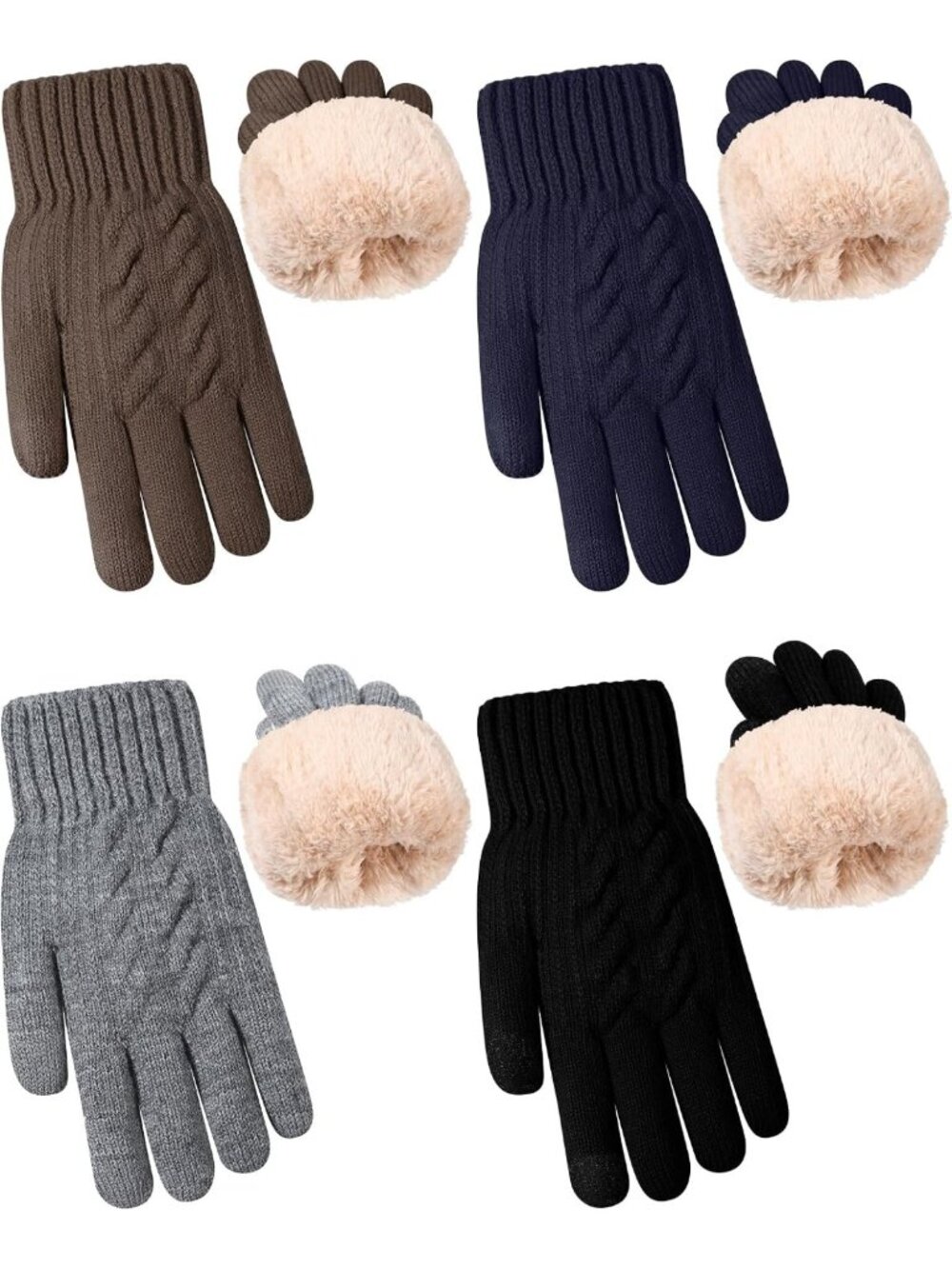 Cozy Fleece Lined Gloves - 4 Pairs for Ultimate Warmth & Comfort